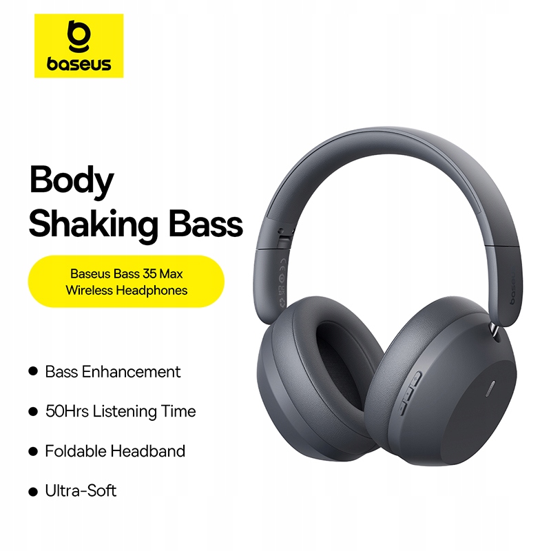 Baseus bezdrátová sluchátka Bass 35 Max Wireless Headphones šedá
