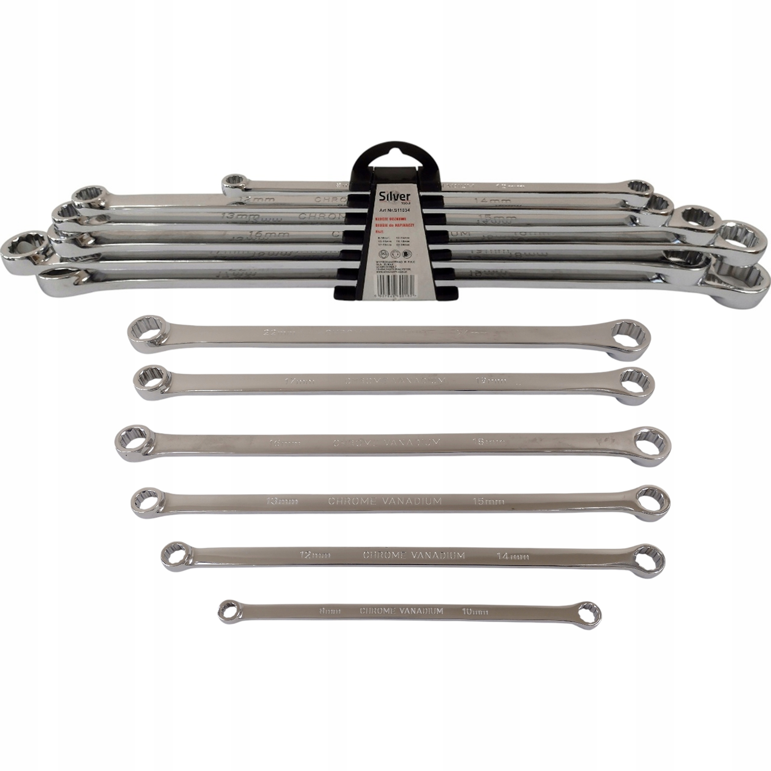 Klucze oczkowe proste długie SilverTools 6 szt. 8-24 mm do napinaczy