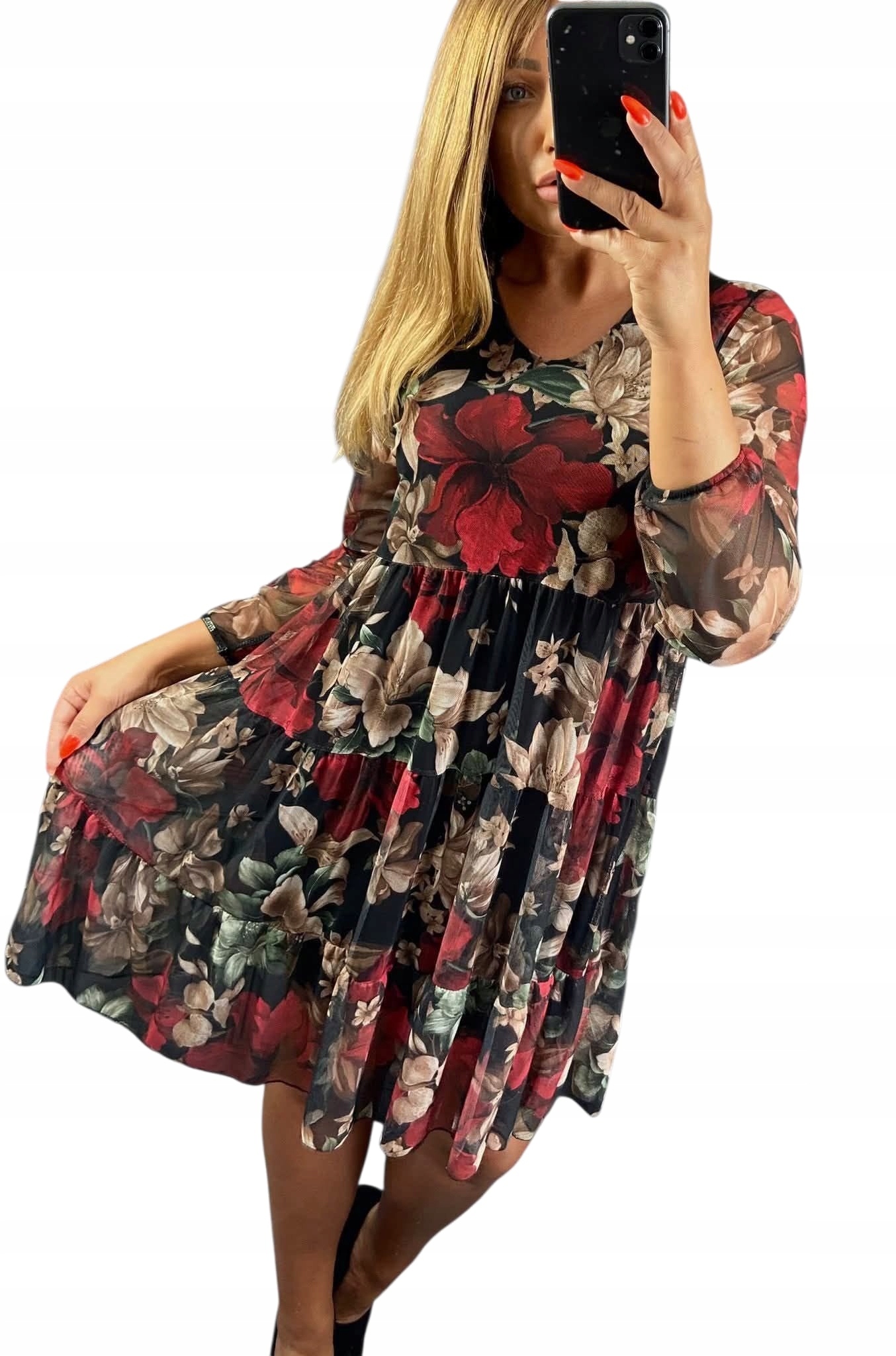 V706 Šaty Síťka S Volánem V-neck k8 vel. 44 (2XL)