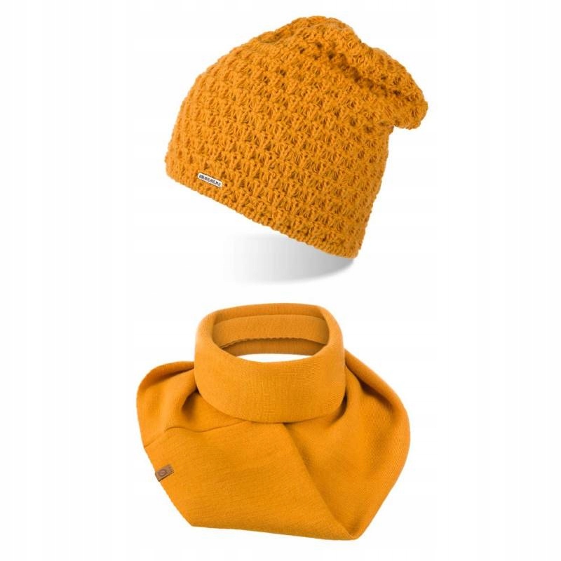 Medový dámský komplet Čepice s komínem Brodrene