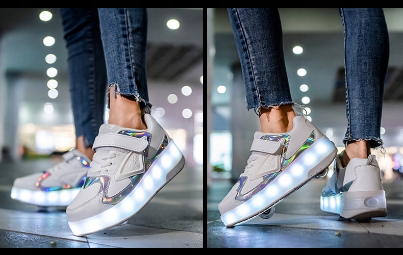 BUTOROLKI BUTY SPORTOWE Z ROLKAMI ROLKI WROTKI LED Z POLSKI HOLO 36 Kod producenta CD888 - WHITE HOLO - 36