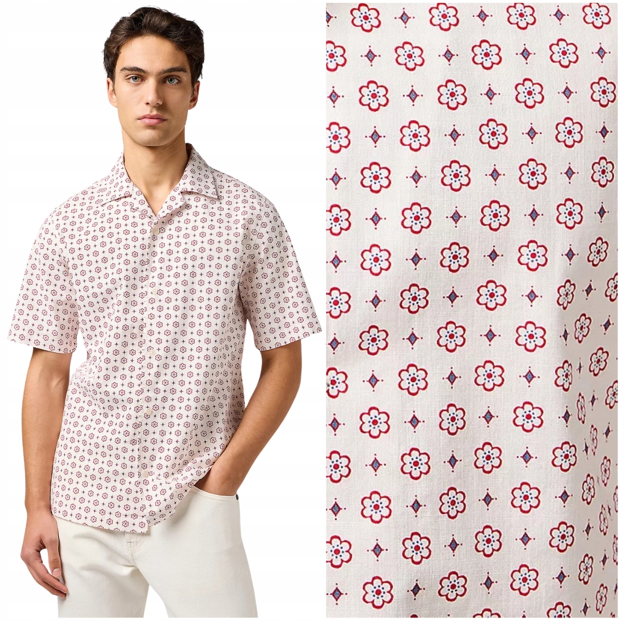 Wrangler Resort Shirt White Geo pánská bavlněná košile s krátkým rukávem, velikost XL