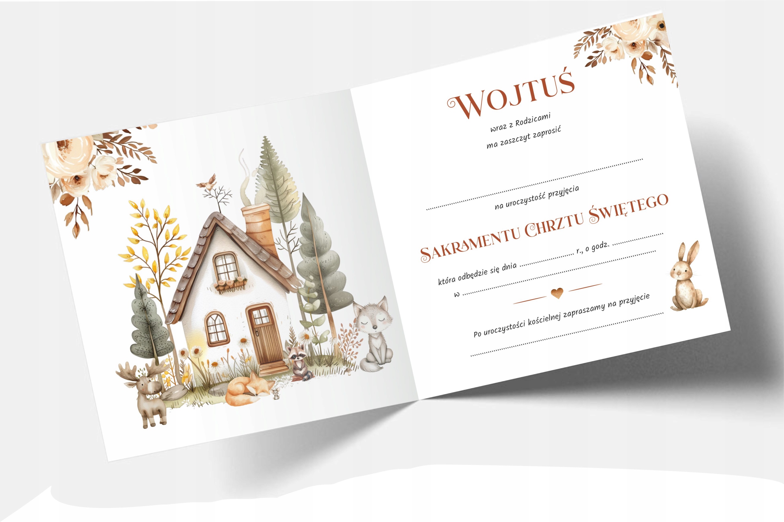 ZAPROSZENIE NA CHRZEST ŚWIĘTY + KOPERTA + IMIĘ DZIECKA + EKSPRES + LEŚNE Rodzaj chrzest