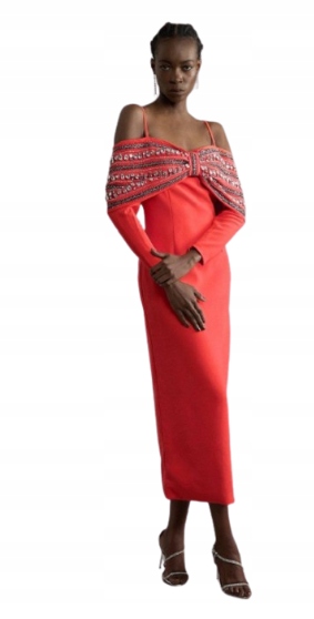 Karen Millen Oranžová Šaty S Odhalenými Rameny Zdobená 40 B1F