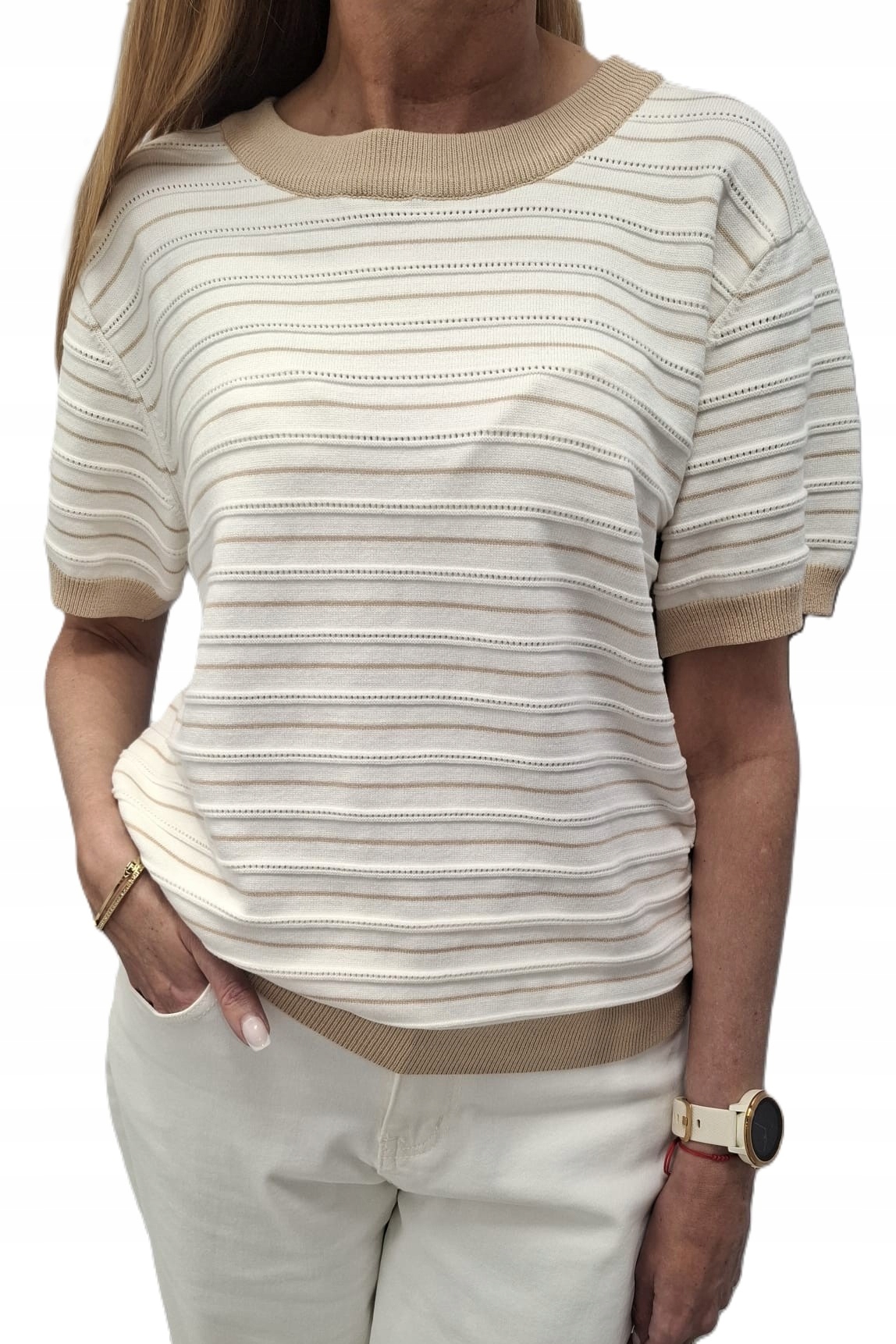 Cocomore Ažurová mikina s pruhy, bílá béžová, Novinka