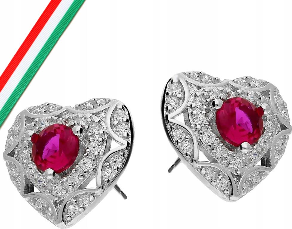 Stříbrné náušnice 925 srdíčka s růžovou zirkonií na tyčince, elegantní, 2.30 g
