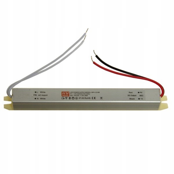 ZASILACZ SLIM MEBLOWY DO TAŚM LED 18W 12V 1,5A Kod producenta KAT00714