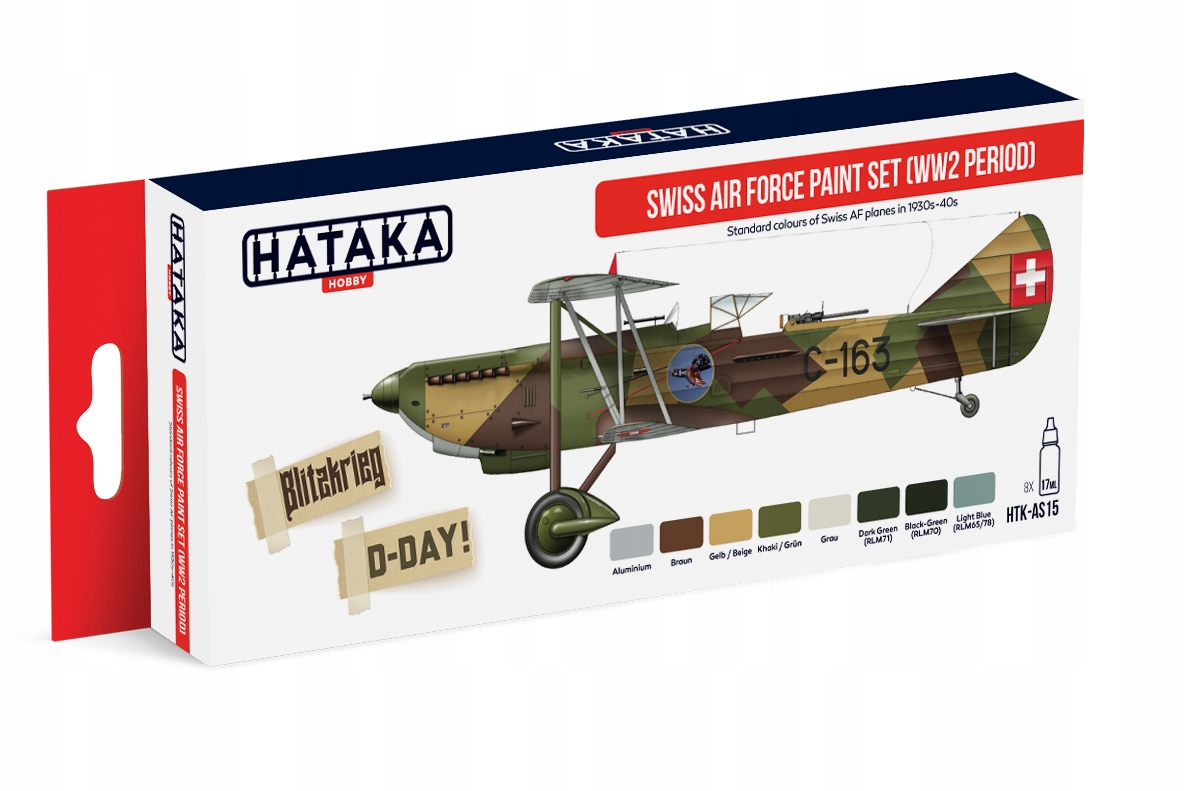 Hataka Hobby HTK-AS15 Swiss Air Force Paint Set (období 2. světové války) (8 x 17 ml)