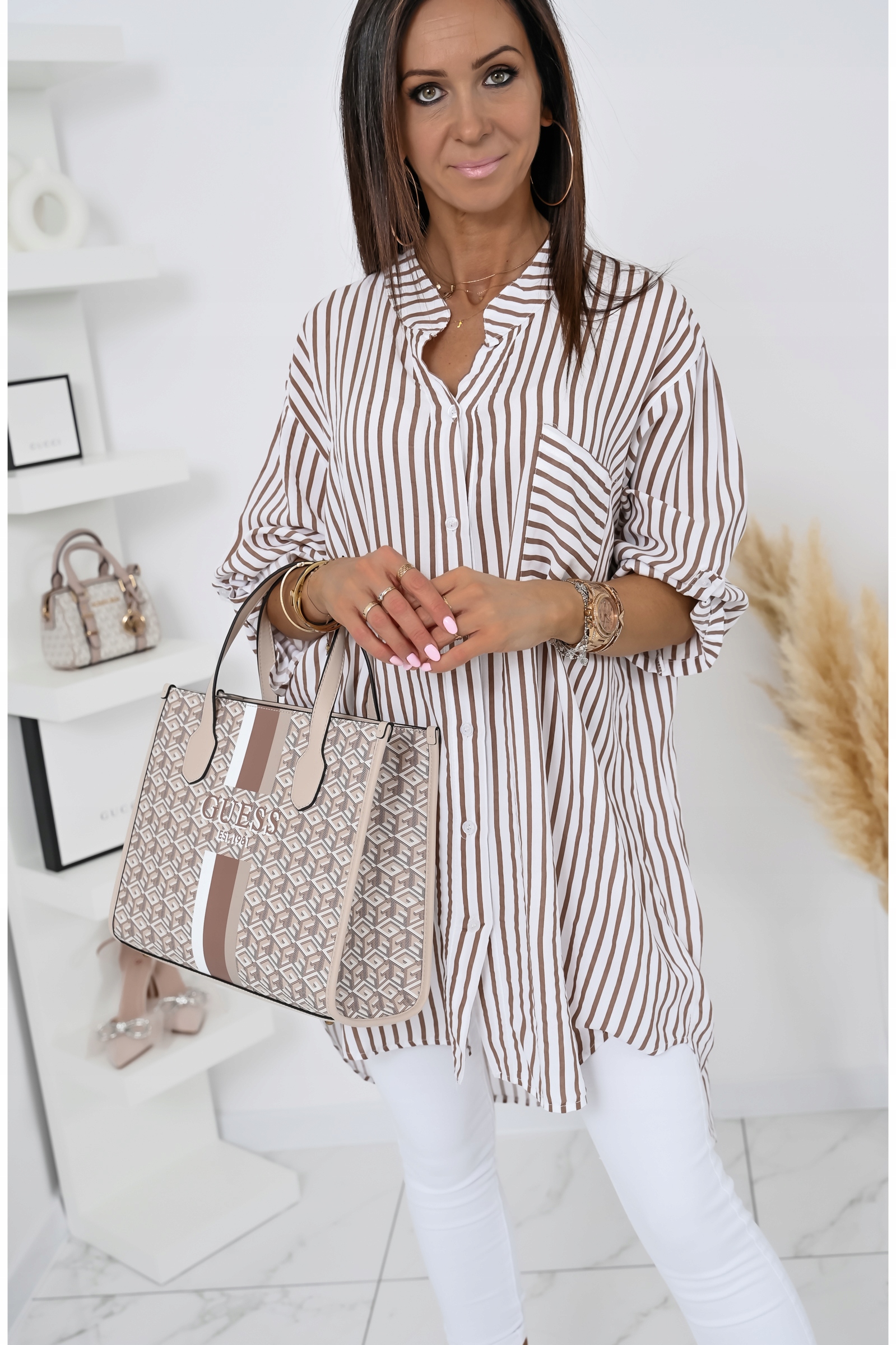 REWELACYJNA KOSZULA OVERSIZE W PASKI SHARA! WZ.1 Wzór dominujący paski