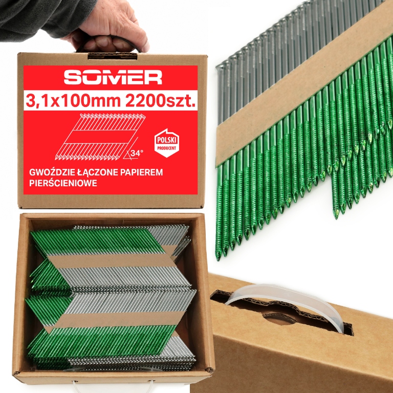 Hřebíky do hřebíkovačky 3,1x100mm 2200ks 34 kroužkové spojené papírem