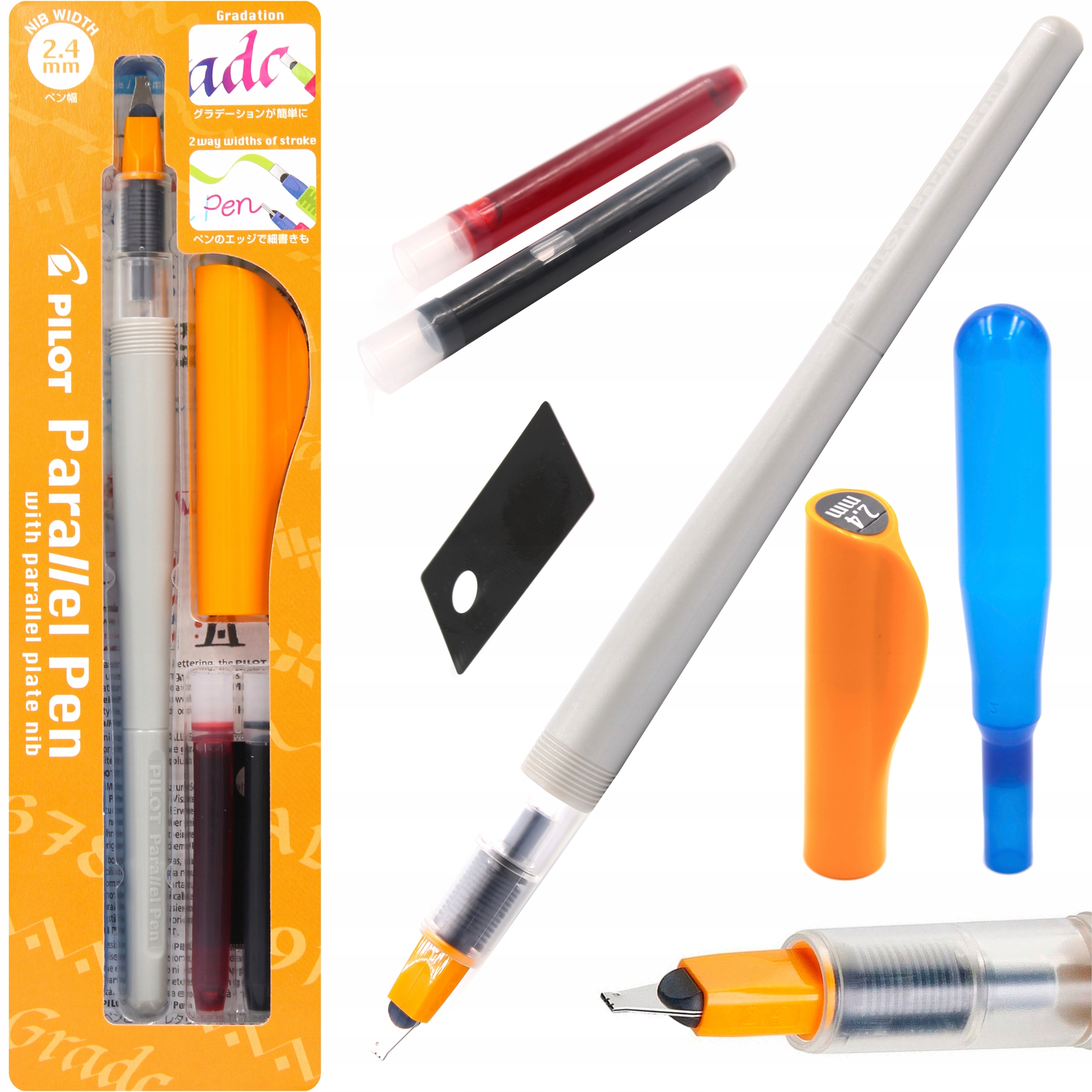 Pióro wieczne kreatywne + 2 naboje czarne czerwone Pilot Parallel Pen 2,4mm