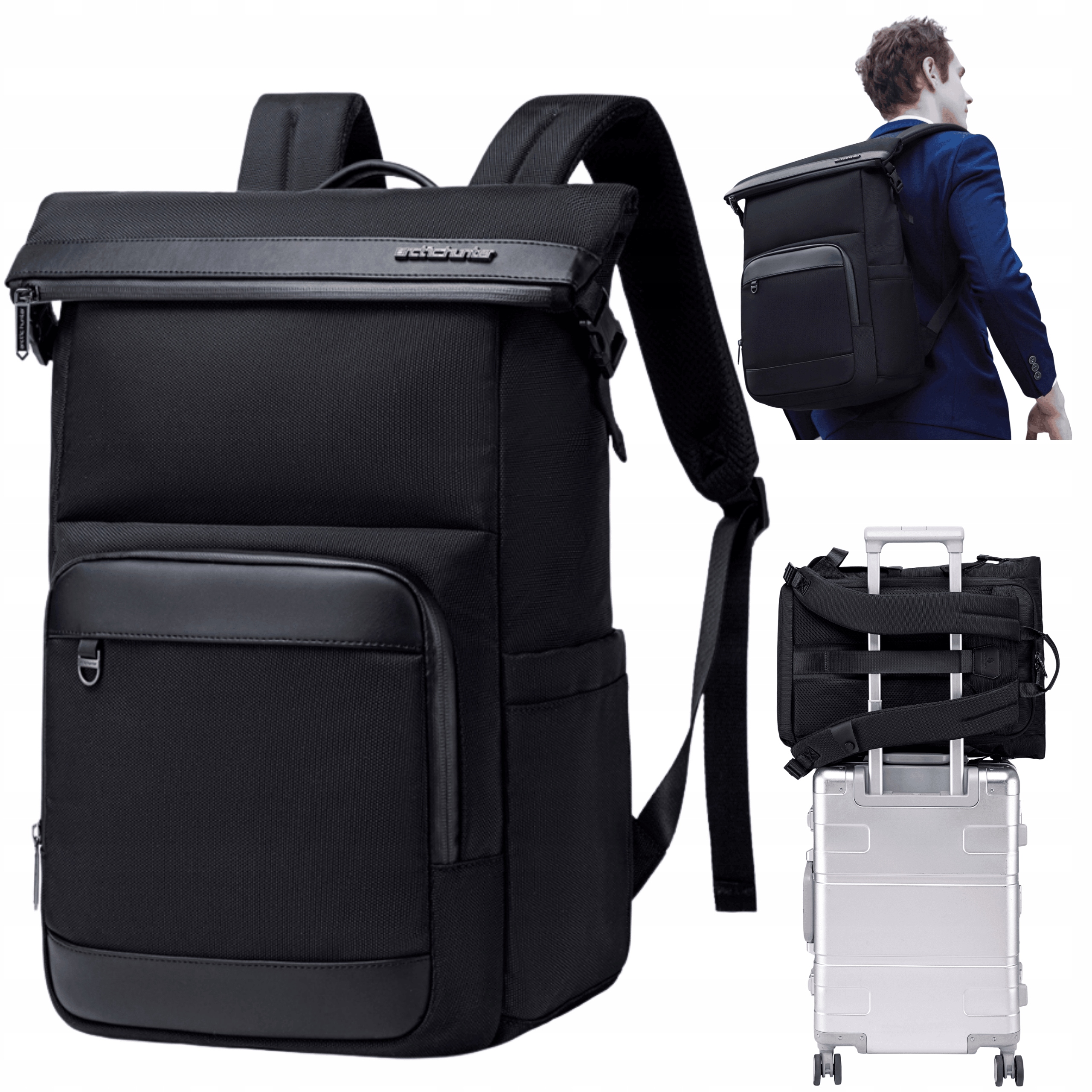 Batoh černý pánský pro práci na notebooku 15,6", stylová 180° komora