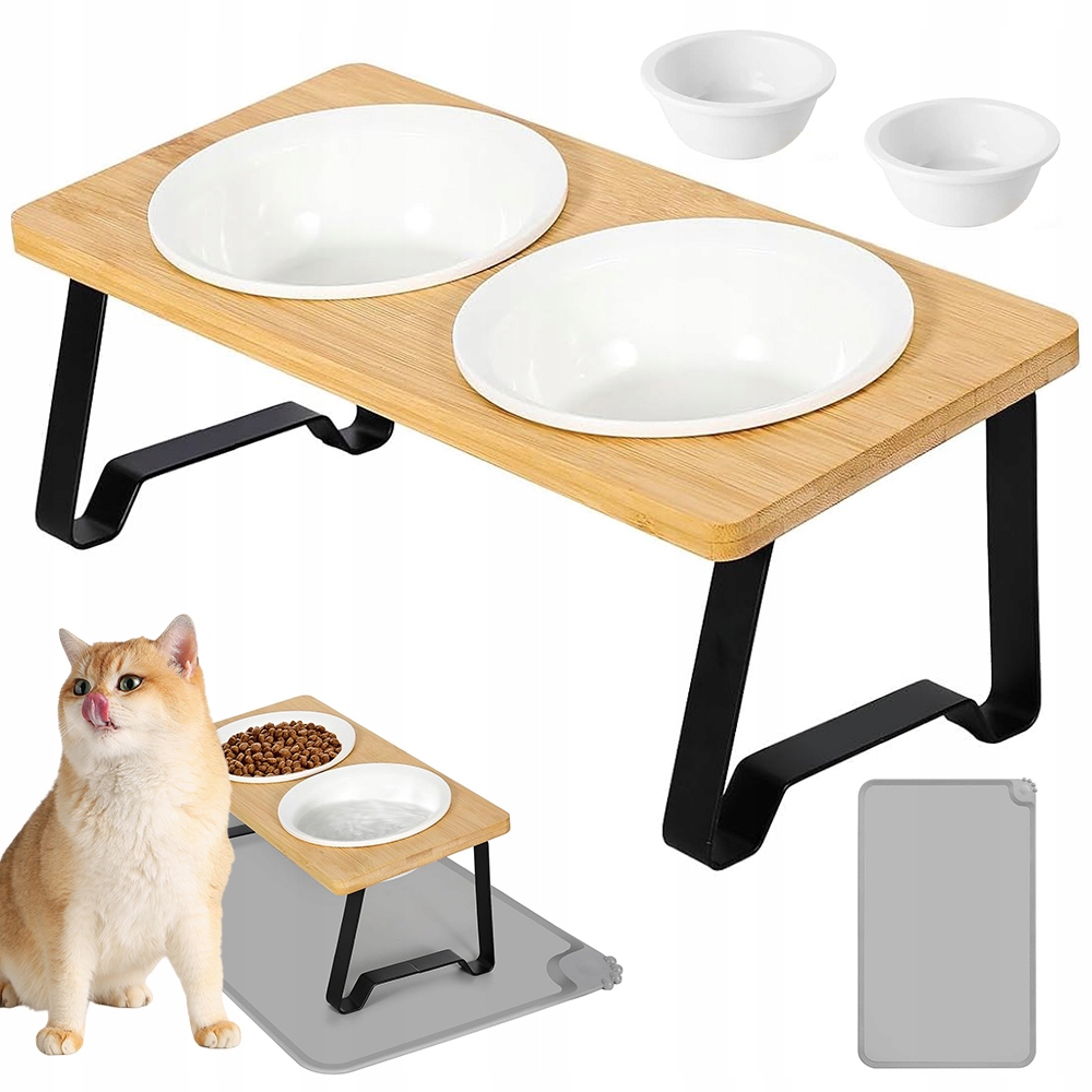 Keramická Miska Pro Kočky S Bambusovým Podstavcem Pro Mytí V Myčce Nádobí