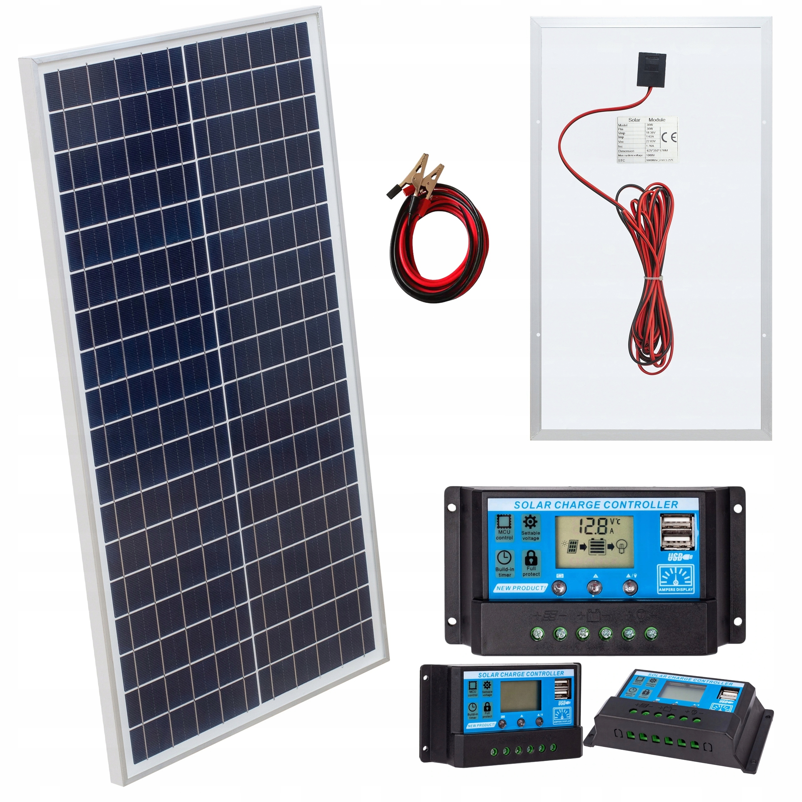 Panel Solarny 30W Z Regulatorem Ładowarka Solarna Słoneczna Volt Kabel 5M