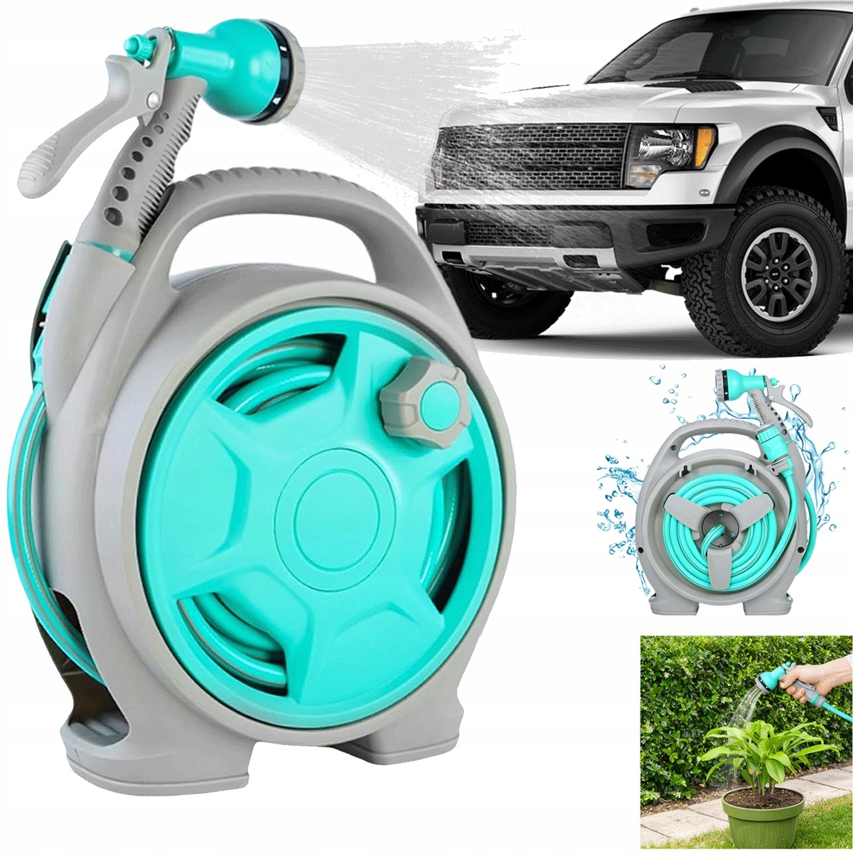 Hadice 15 m s pistolí, 6 režimů pro mytí auta a koupání, modrá