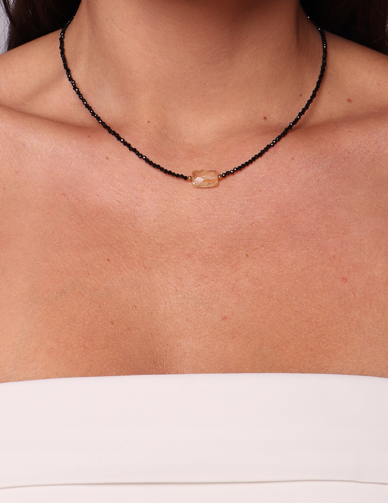 Náhrdelník z přírodních kamenů, černý turmalín, citron, hematit