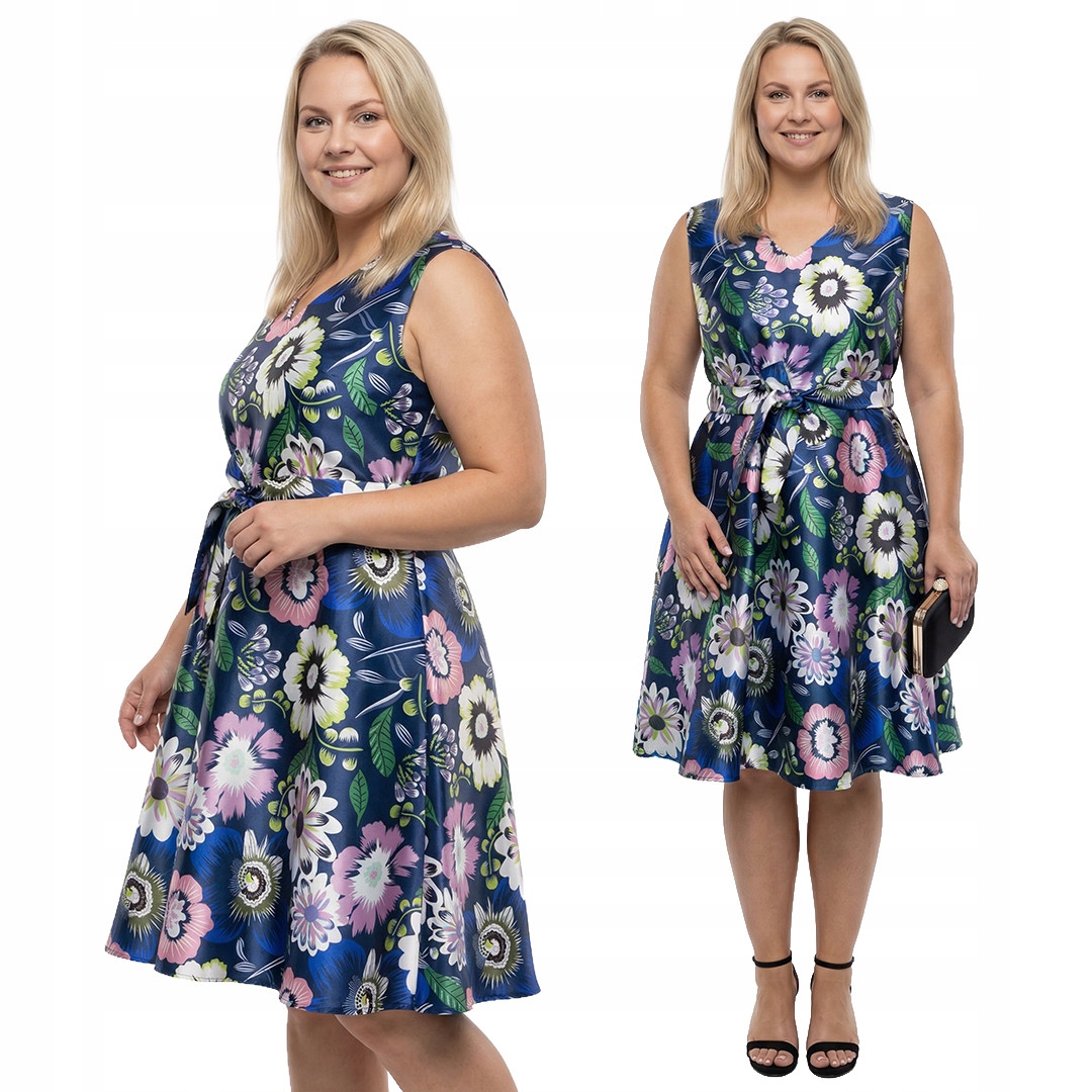 Tmavě modrá šaty s květinovým vzorem plus size velikost 46