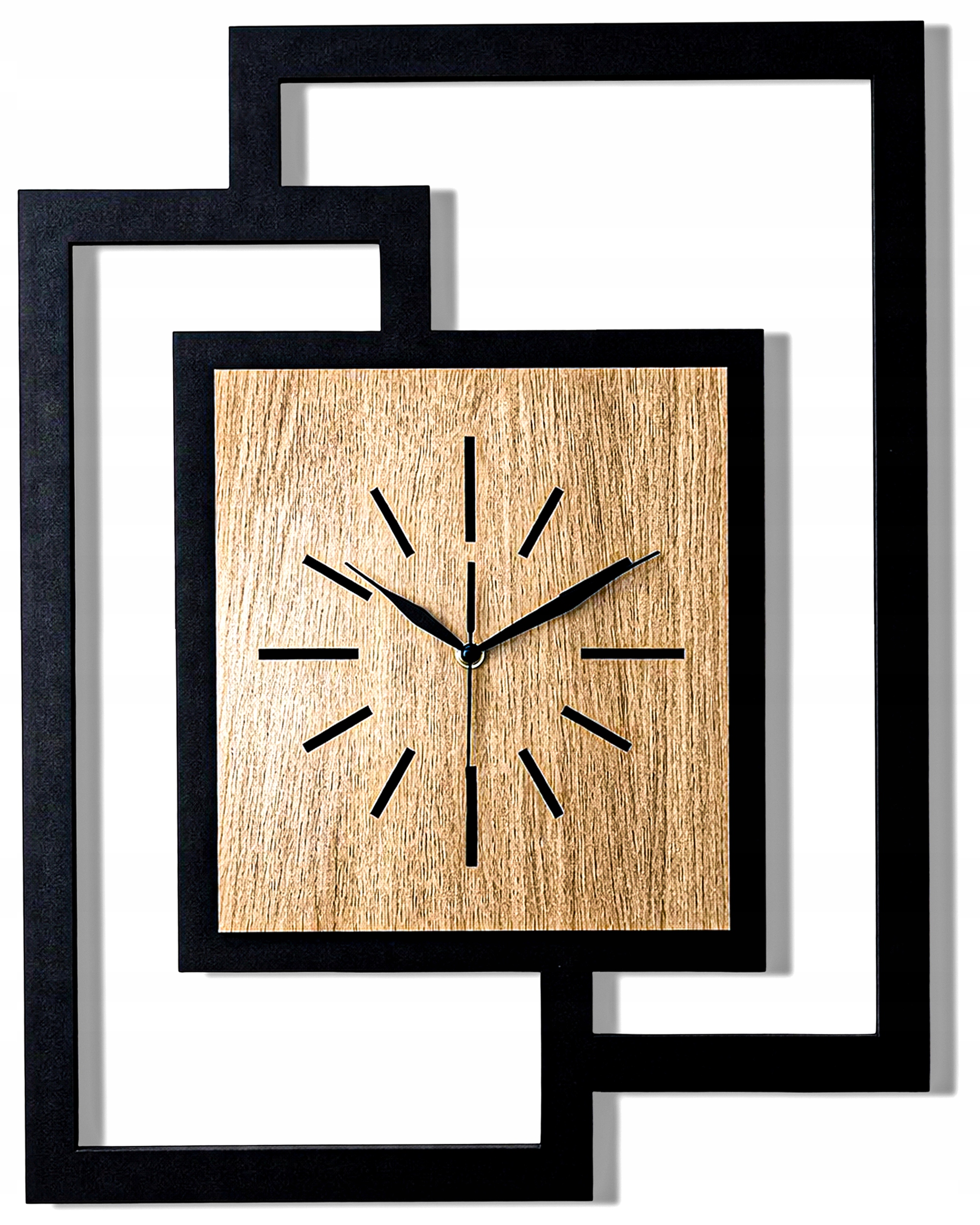 Velký, Moderní Nástěnný Hodinový Stroj Do Obývacího Pokoje, Černý, Rustikální Dub, Minimalismus