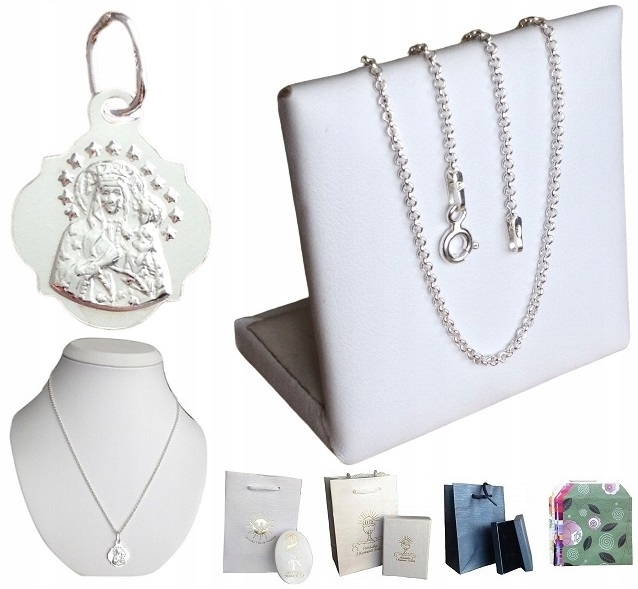 Łańcuszek srebrny + medalik M. Boska Częstochowska