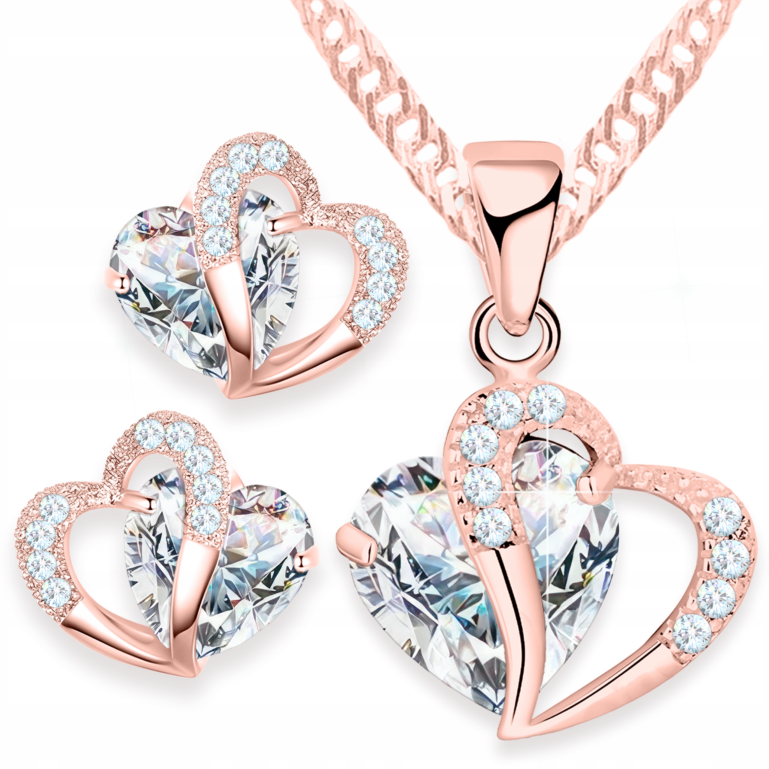 Sada náhrdelníku Modré srdce a Náušnice Bílé Křišťálové Srdíčka