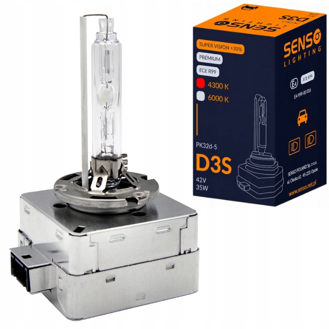 Żarnik Senso D3S 4300K Xenon Homologacja E4 Vision +30% Ciepła Biel