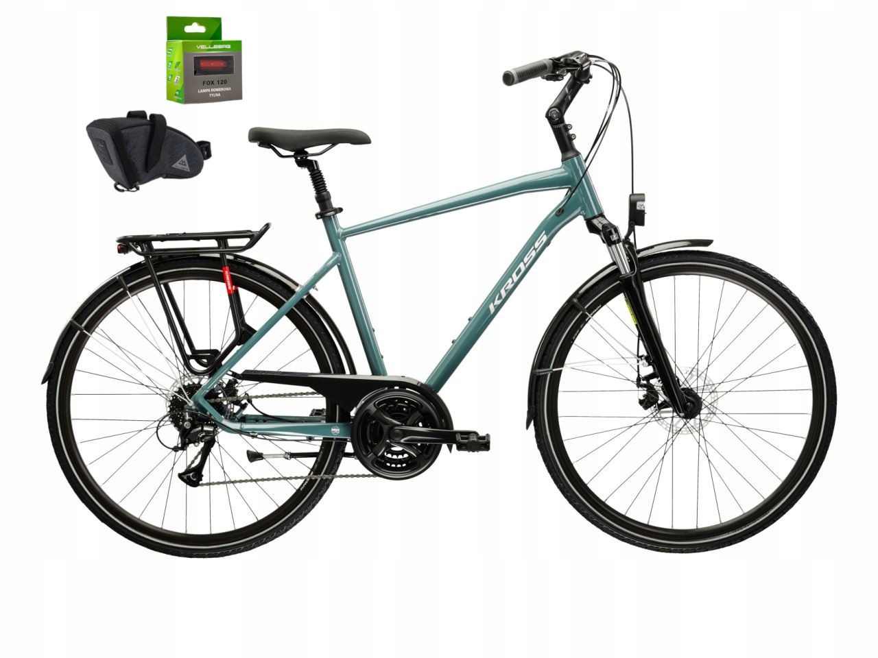 Rower 28 Kross Trans 3.0 M M zielono-srebrny połysk 19" sakwa l