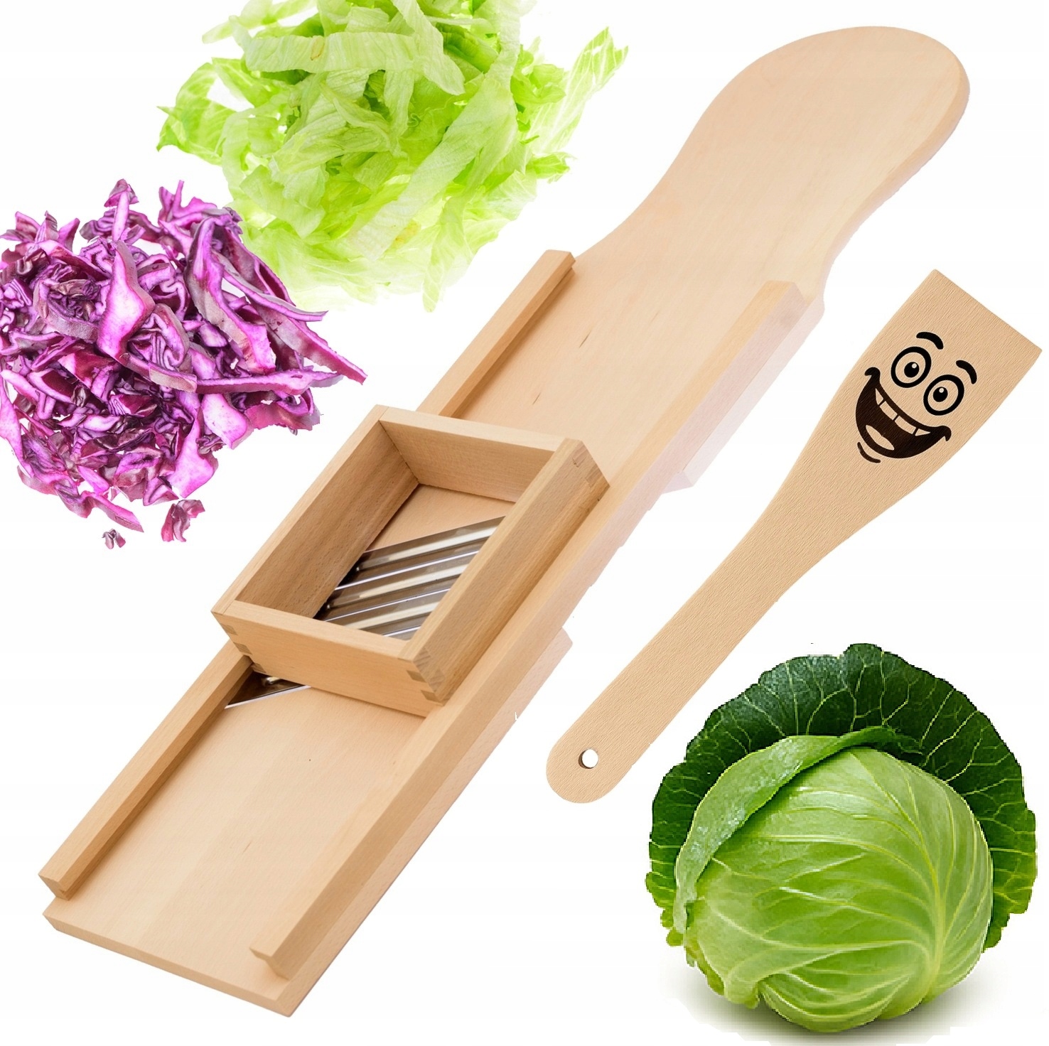 Kráječ Na Zelí Velký XXL Dřevěný Pevný Odolný Špachtle Úsměv!