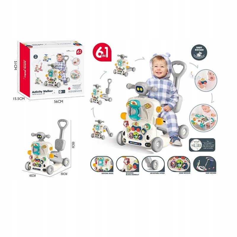 Jeździk interaktywny pchacz chodzik bujak z stolikiem edukacyjnym zabawka