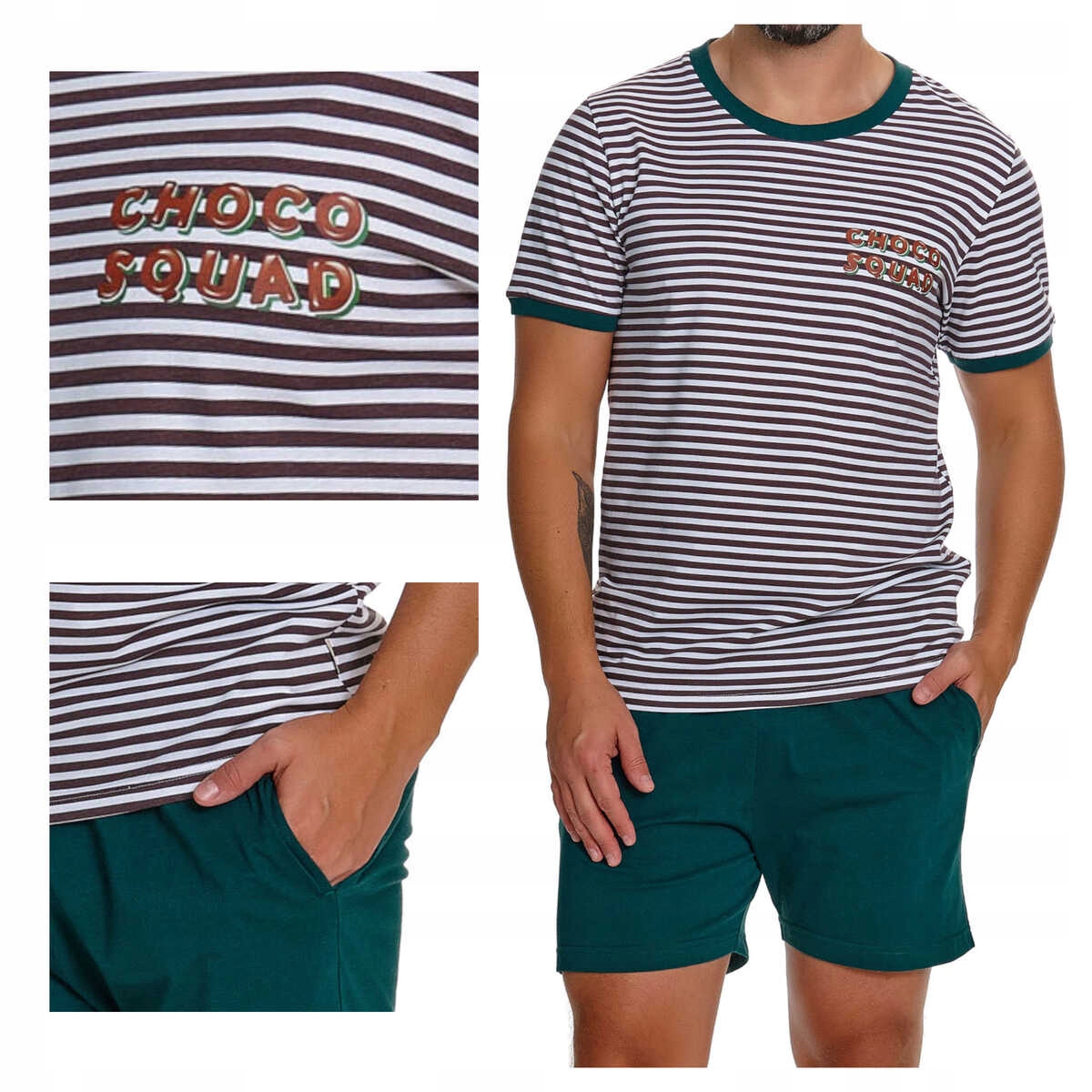 Doctornap Pánské bavlněné pyžamo s krátkým rukávem Pmb 7404 choco zelené L