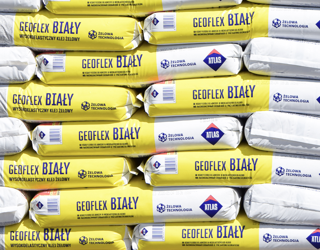 KLEJ DO PŁYTEK ATLAS GEOFLEX BIAŁY 40x25KG PALETA Stan opakowania oryginalne