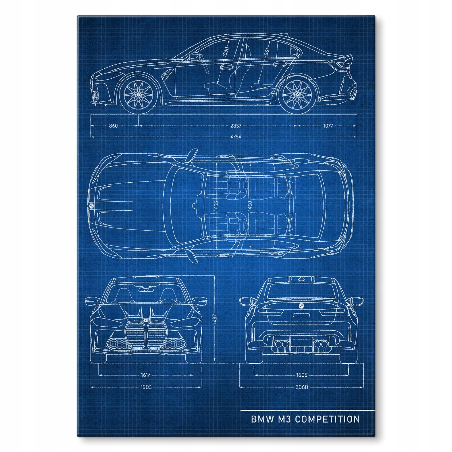 Kovový plakát Bmw M3 Competition Tech Dárek 30 x 42 cm