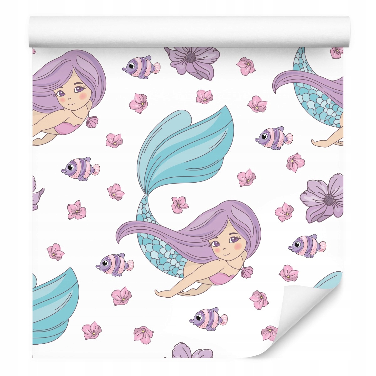 Tapeta do dívčího pokoje Sirény Rybičky Květiny