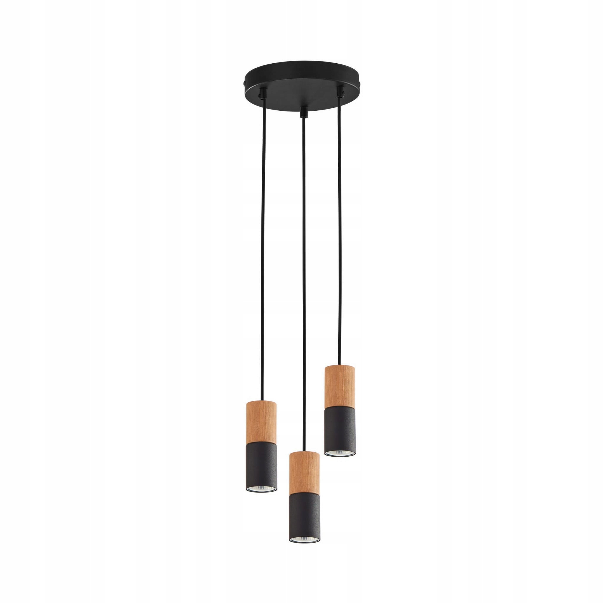 Závěsná lampa Elit 3 černé tuby s dřevem