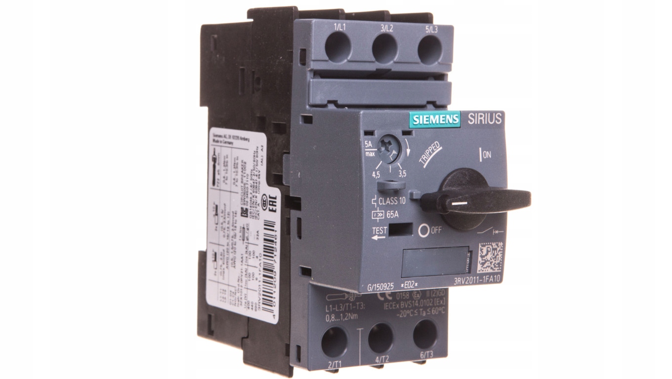 3-FÁZOVÝ Motorový Vypínač 1,5 kW S00 3,5-5A Siemens Sirius 3RV2011-1FA10