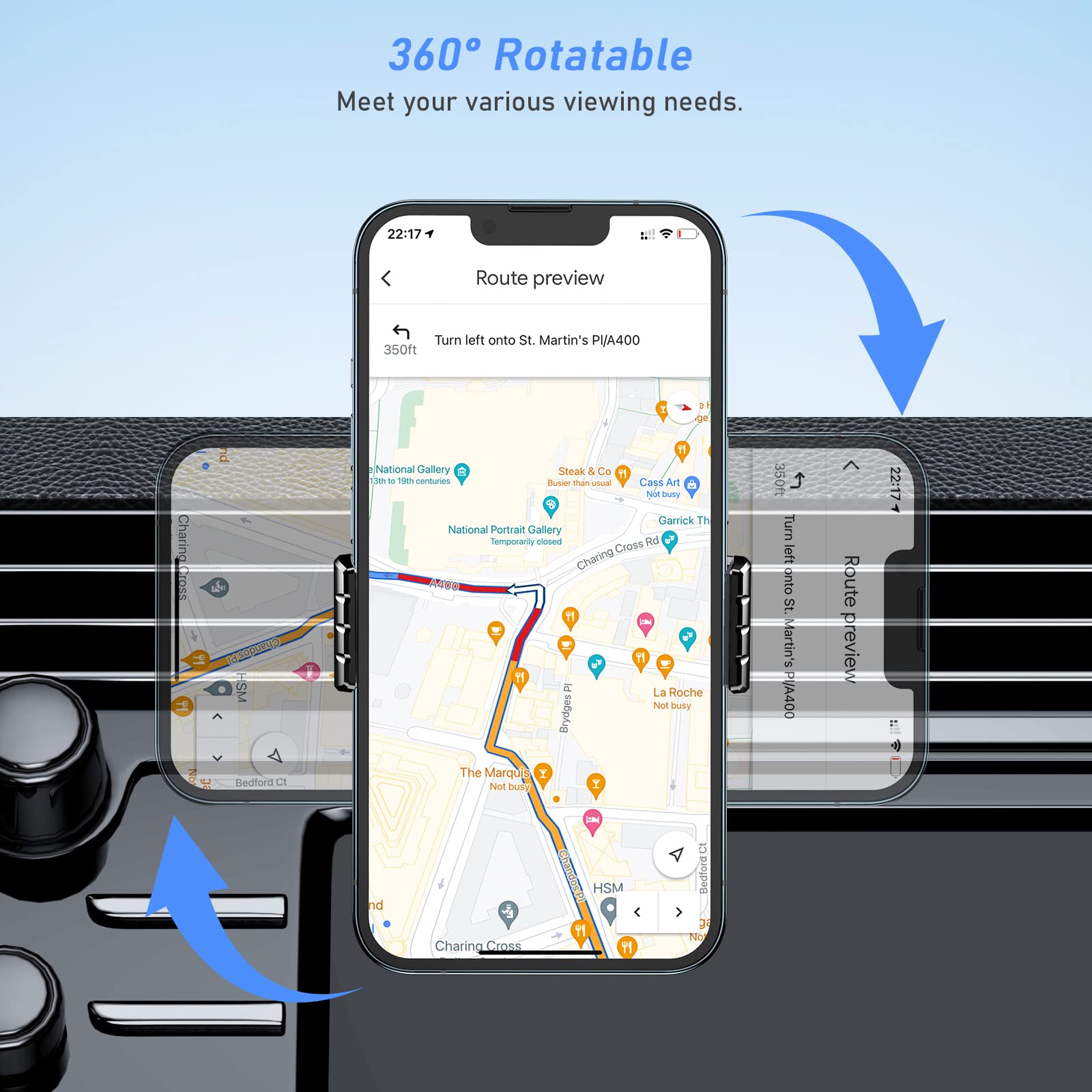 BLUKAR Uchwyt Samochodowy Uniwersalny 360° Do iPhone Galaxy Mate — miniatura 3