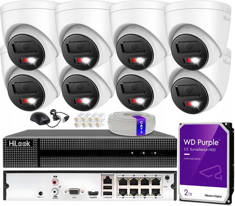 Sada na monitorovanie 8 kamier 8Mpx 4K PoE IR30 HiLook od Hikvision Disk 2TB