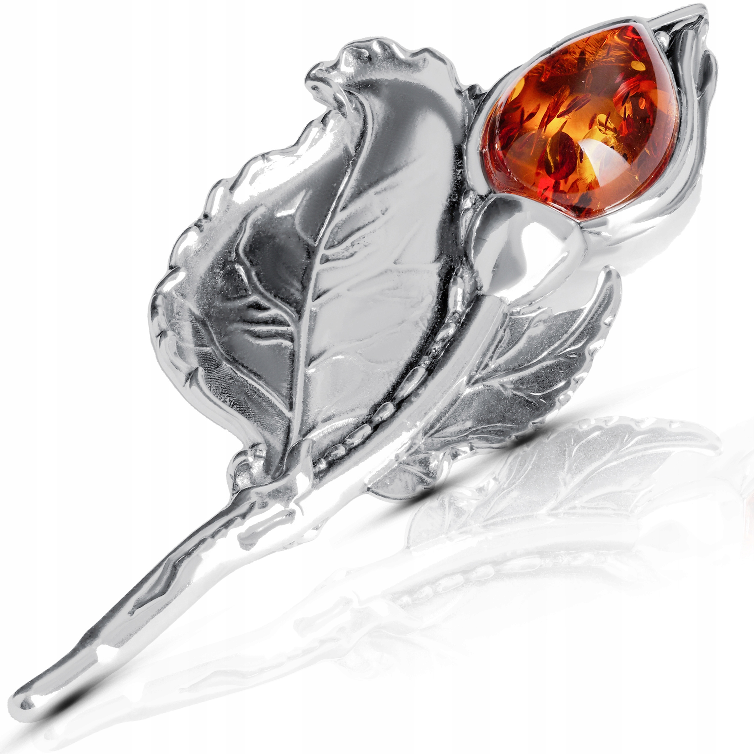 Velká stříbro jantarová Brož pro staré ženy s jantarovým květem, stříbrná