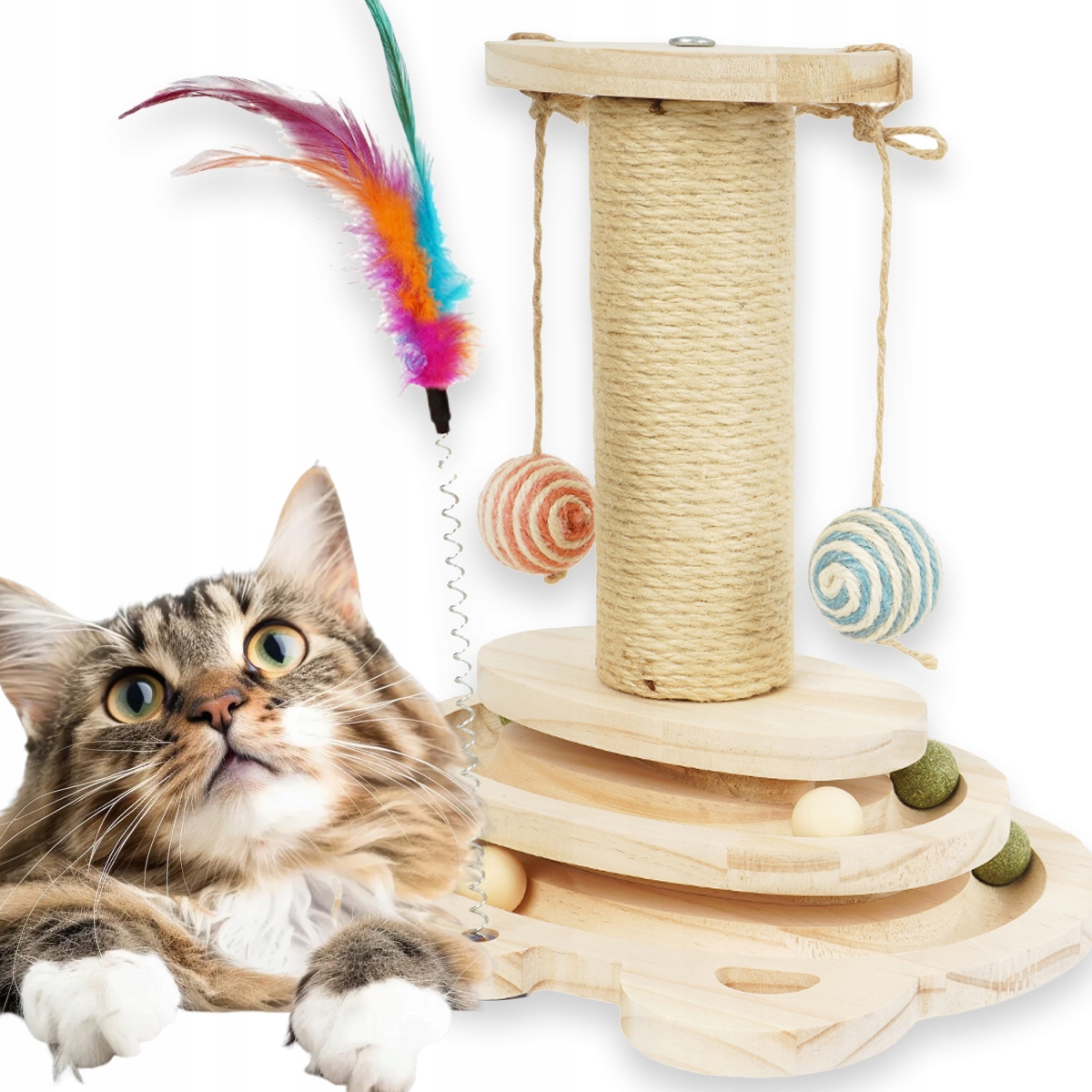 Levně Škrabadlo Hračka Pro Kočky 3ÚROVŇOVÉ Plošiny S Míčky