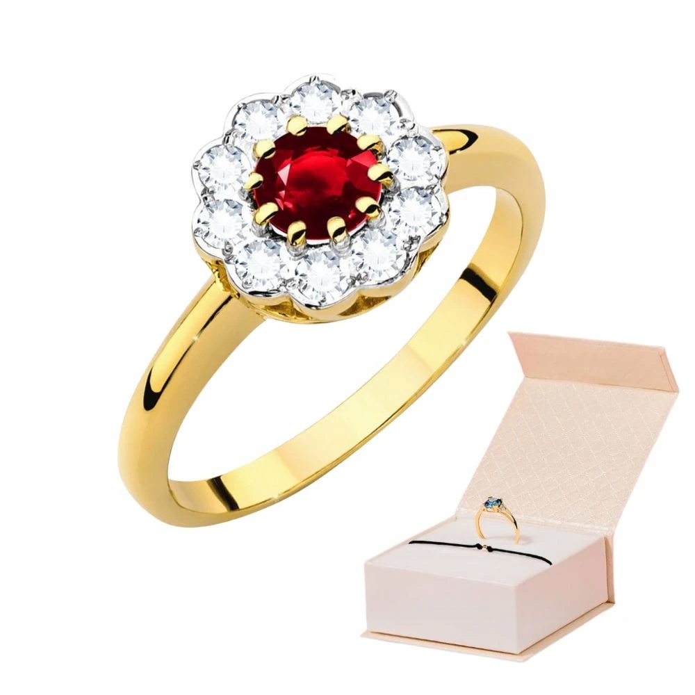 Prstýnek Se Rubínem A Diamanty Zlato 585 Zdobený Zlatý Náramek