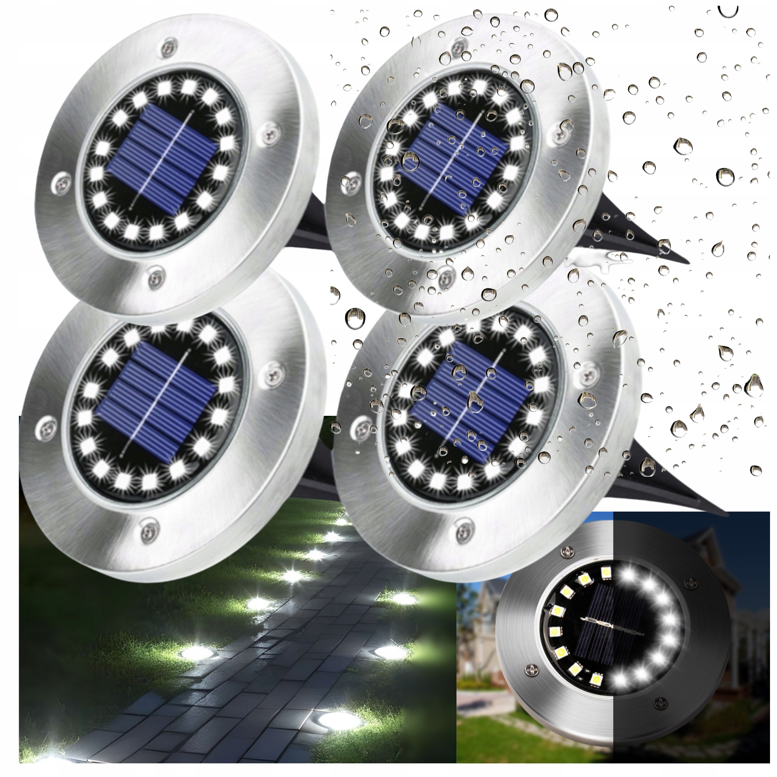 Lampa Solarna Led Ogrodowa Najazdowa Gruntowa Dyski Mocne Lampy 16 Led X 8