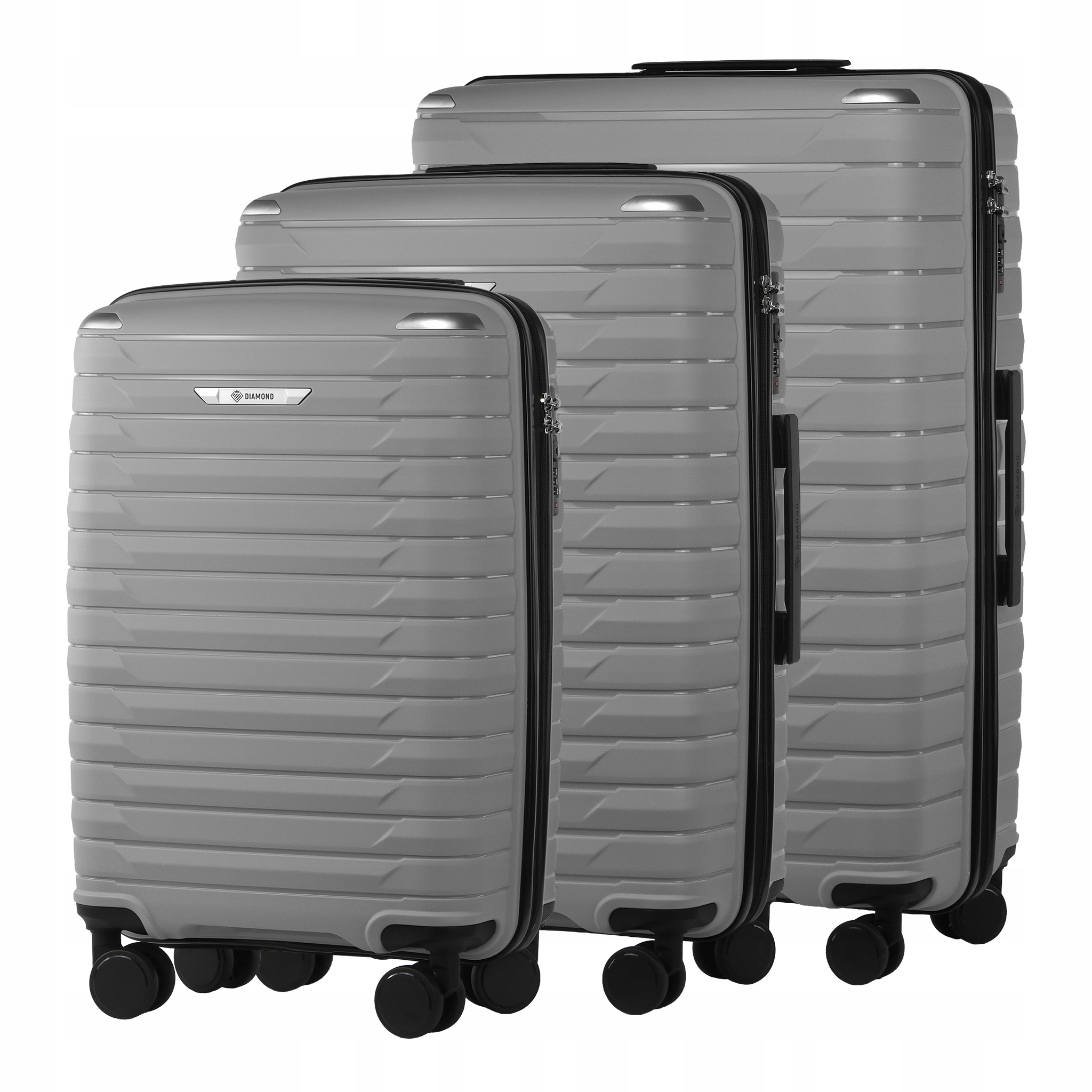 Sada Cestovních Kufrů 3v1 Z Polypropylenu Diamond Stříbrná P420