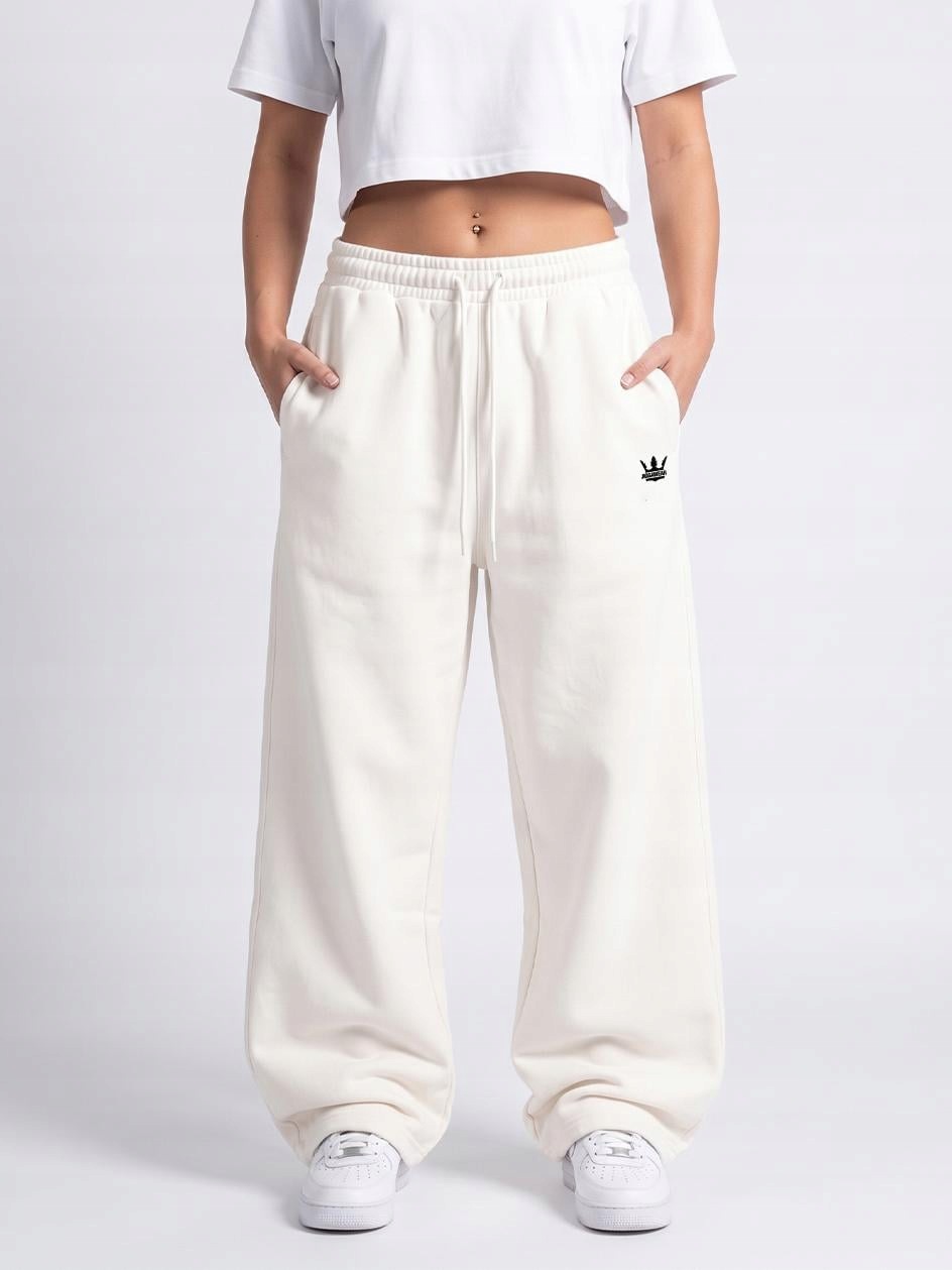 Široké Dresové kalhoty Baggy Dámské Krémové Ecru Jigga Wear Výšivka XXL