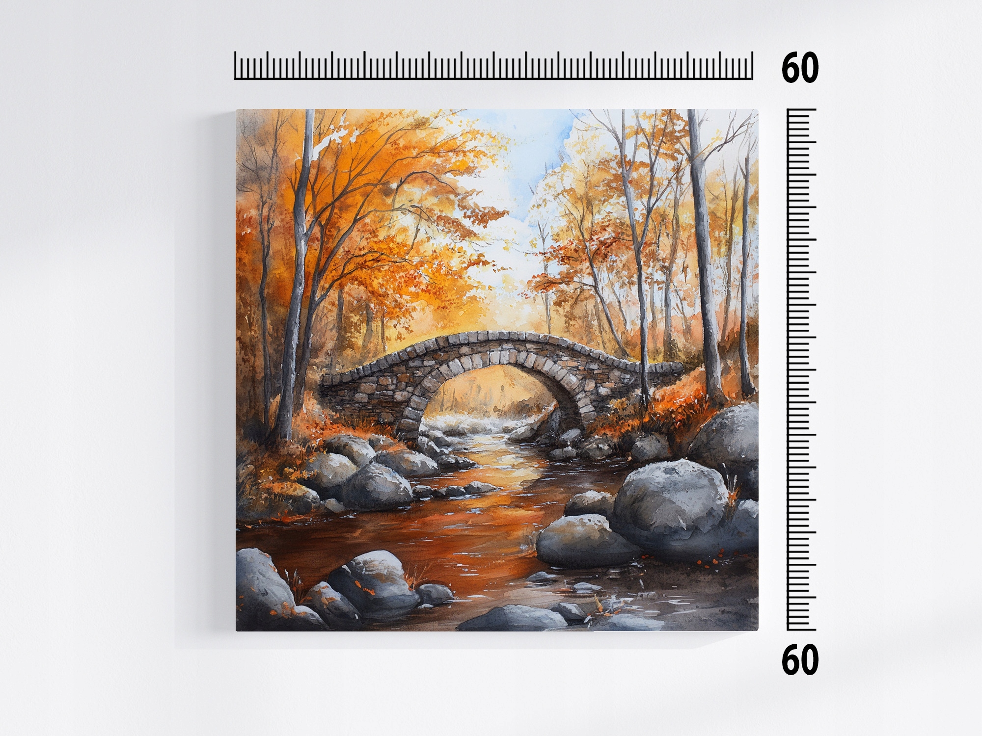 Obraz Na Plátně Canvas Krajina Podzimní Les Stromy Řeka Kamenný Most 60x60