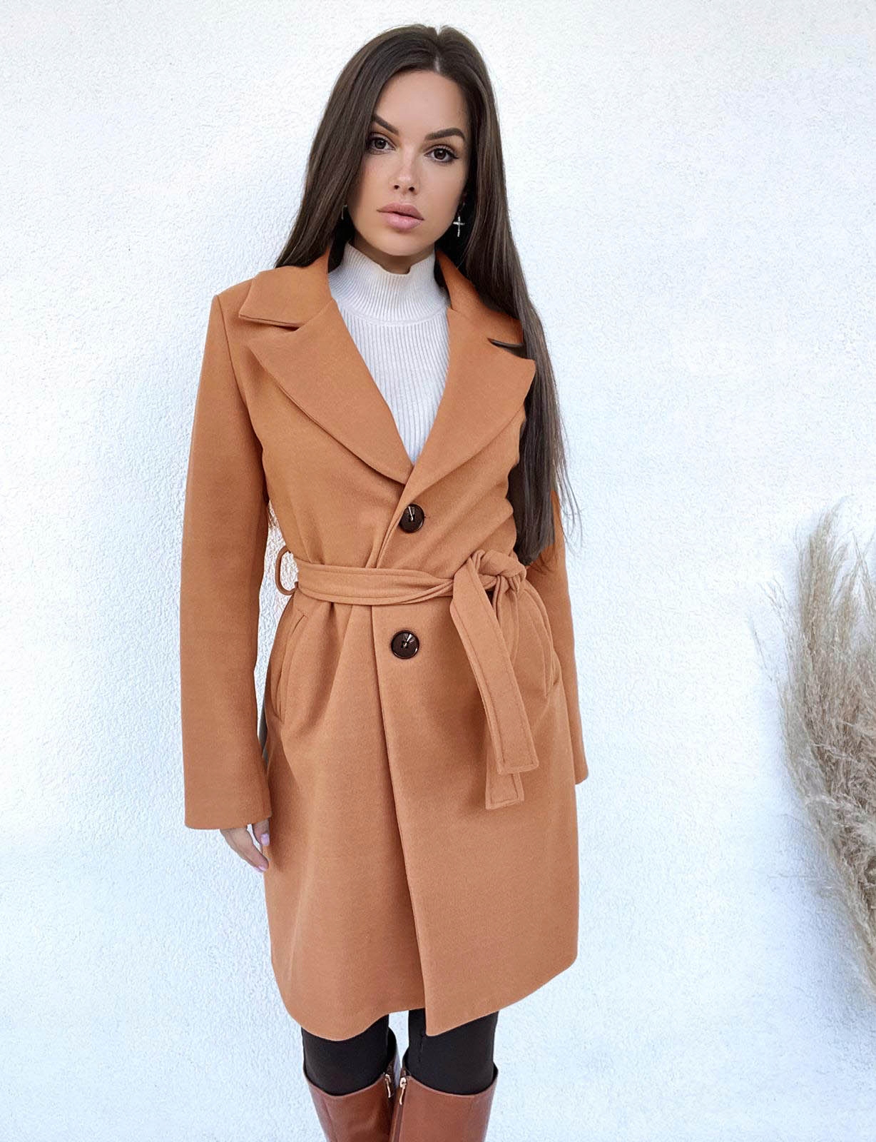 JESIENNO- ZIMOWY PŁASZCZ INGRID CAMEL L Rozmiar L