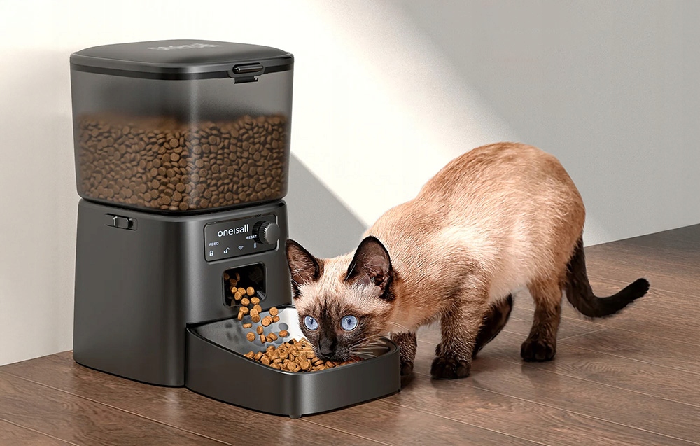 Distribuitor automat de hrana pentru pisici si caini Oneisall negru 1,2 l Cod producator PFD001Pro
