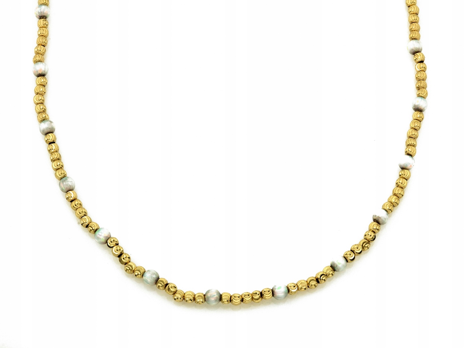 Zlatý náhrdelník 585 s kuličkami a bílými opály 45 cm, kuličkový, 7,47 g