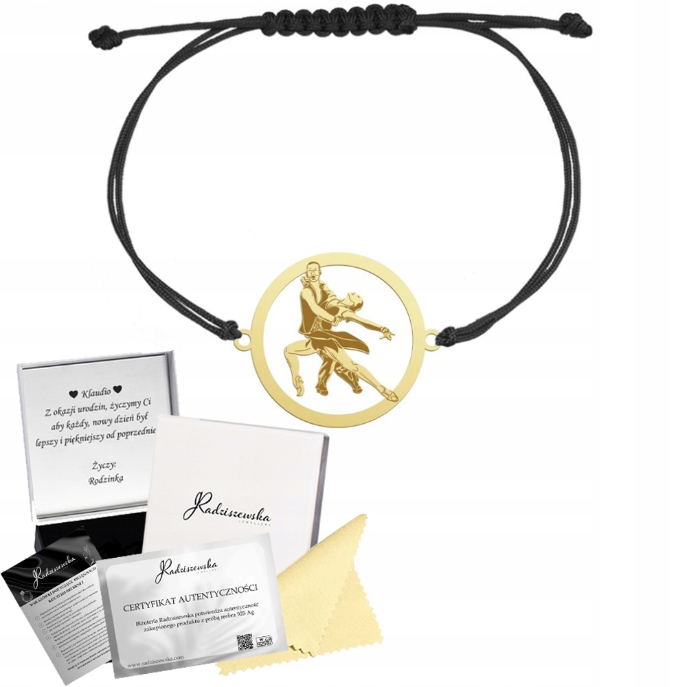 Zlatý náramek Latino tanec šňůrka Dárek Šperk stříbro 925 Gravírování Bonus