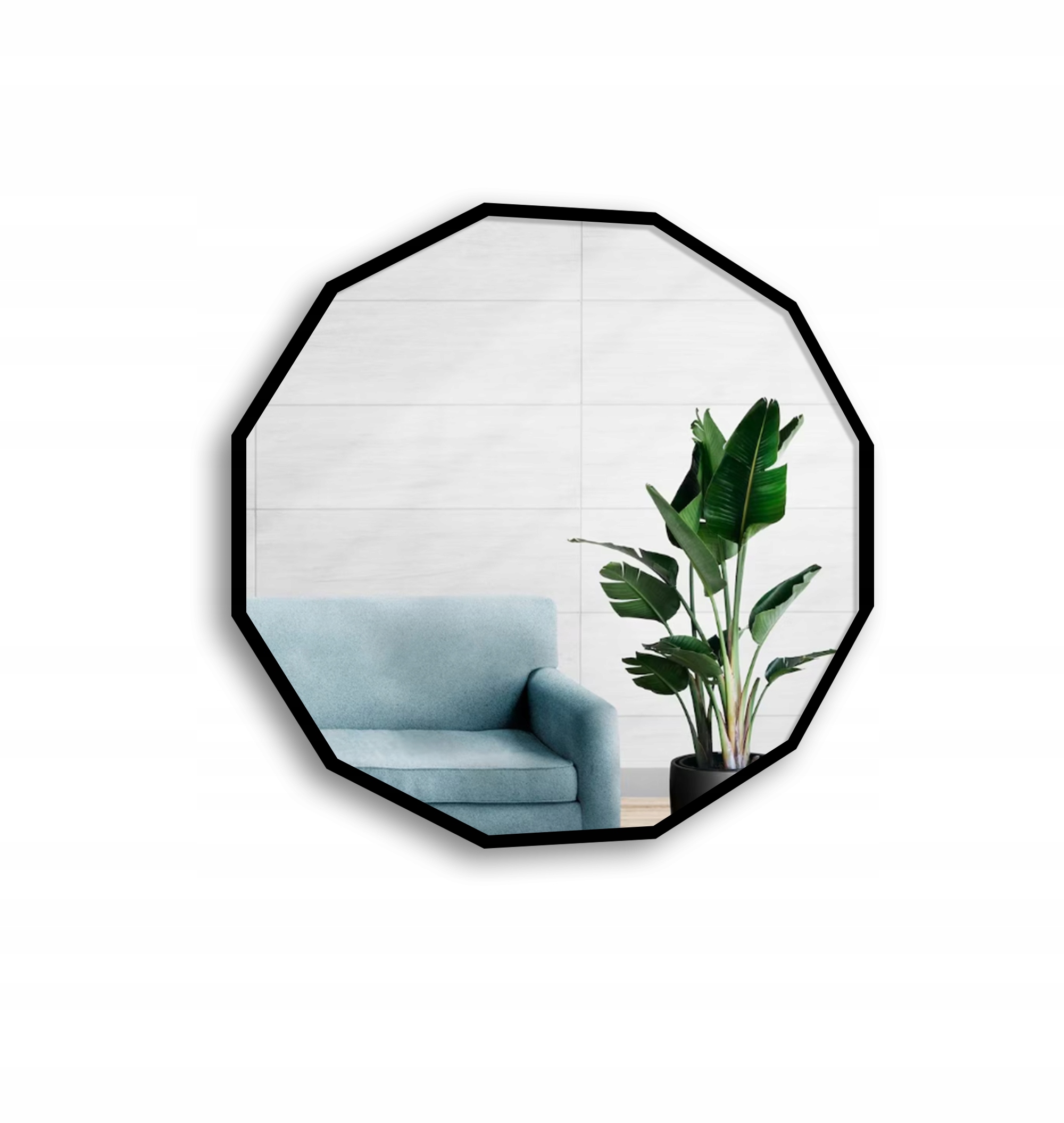 Zrcadlo mnohoúhelníkové v černém rámu Mdf Fi 60 cm nástěnné