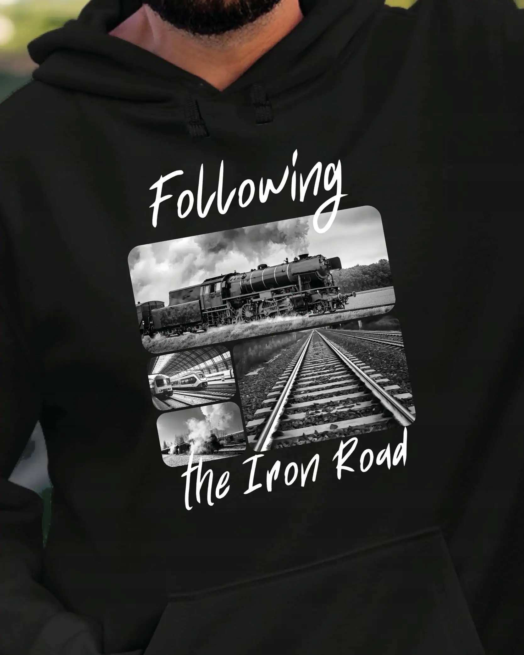 Mikina s kapucí Dárek pro strojvedoucího Umělecká koláž Černá M