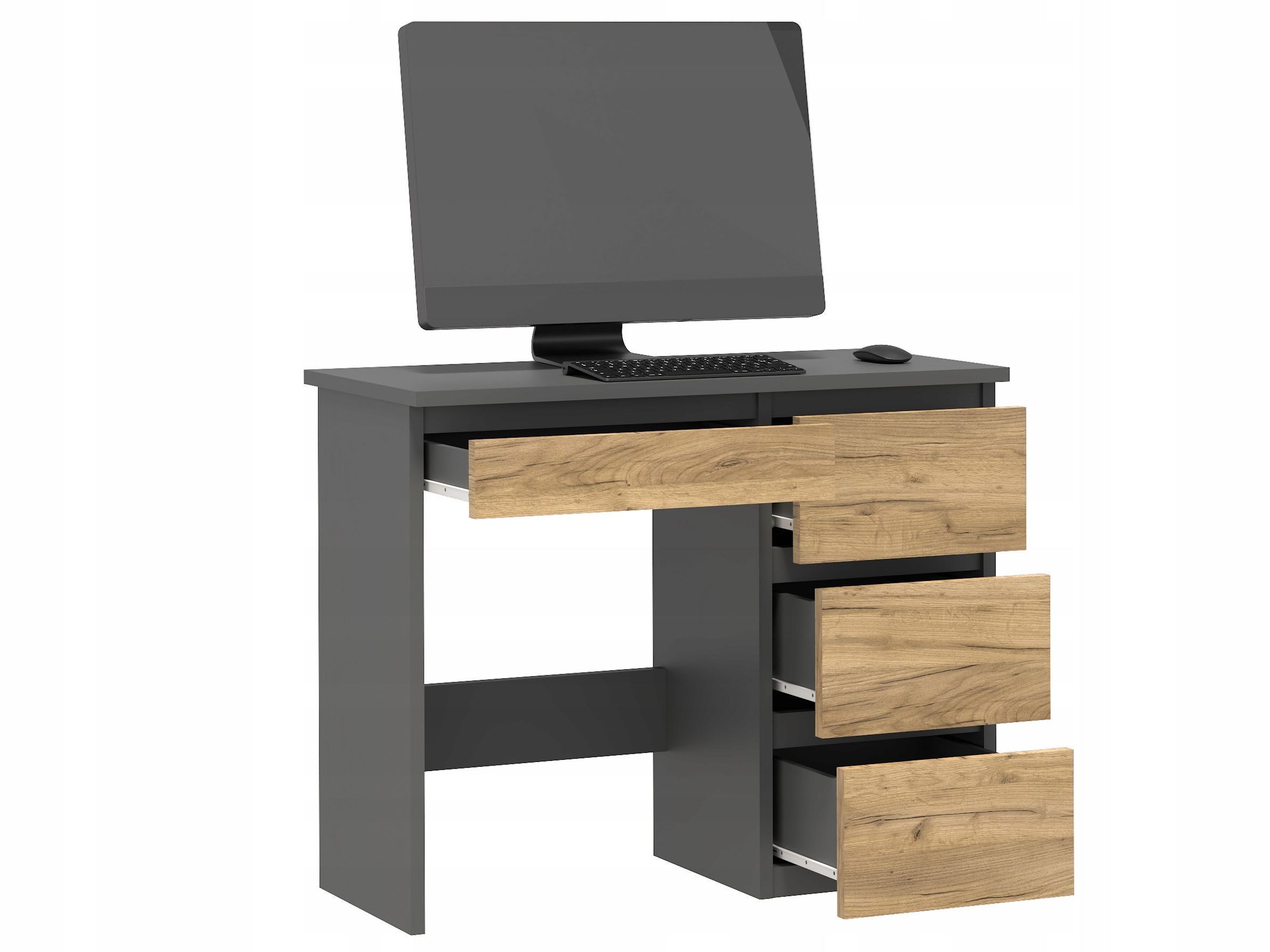 Biurko komputerowe z szufladami Beta 3 ANTRACYT - DĄB CRAFT pojemne wygodne Marka Meblowa1